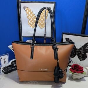 G by Guess Brown and Black Vegan Leather Tote Bag